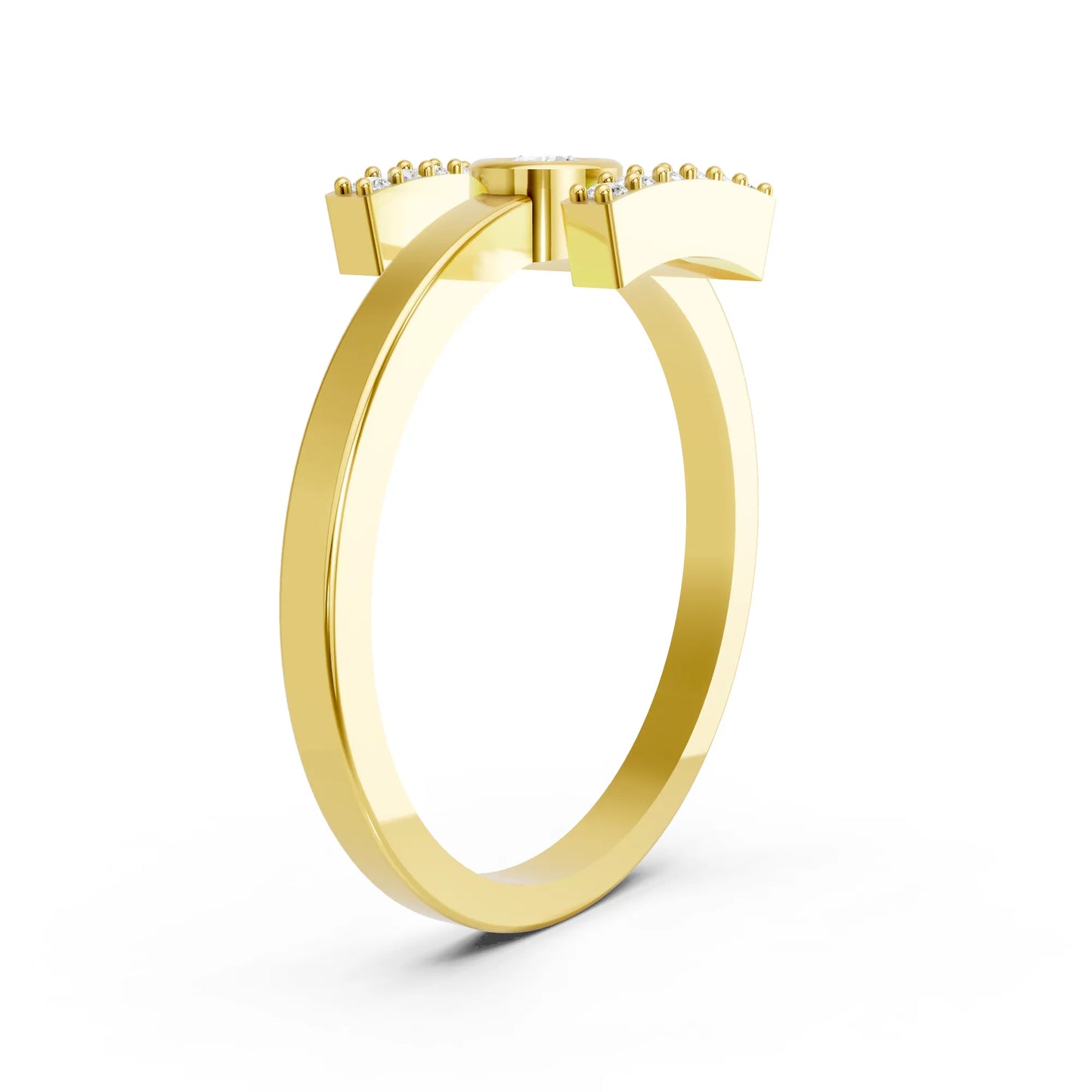14K Gold Round Cut Diamond Modern Bezel Engagement Ring with Accents