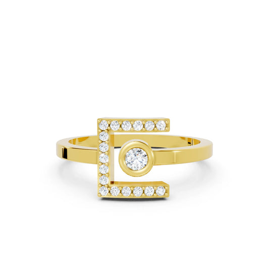 14K Gold Round Cut Diamond Modern Bezel Engagement Ring with Accents