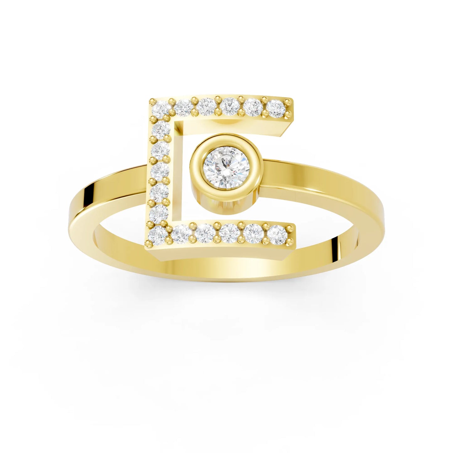 14K Gold Round Cut Diamond Modern Bezel Engagement Ring with Accents