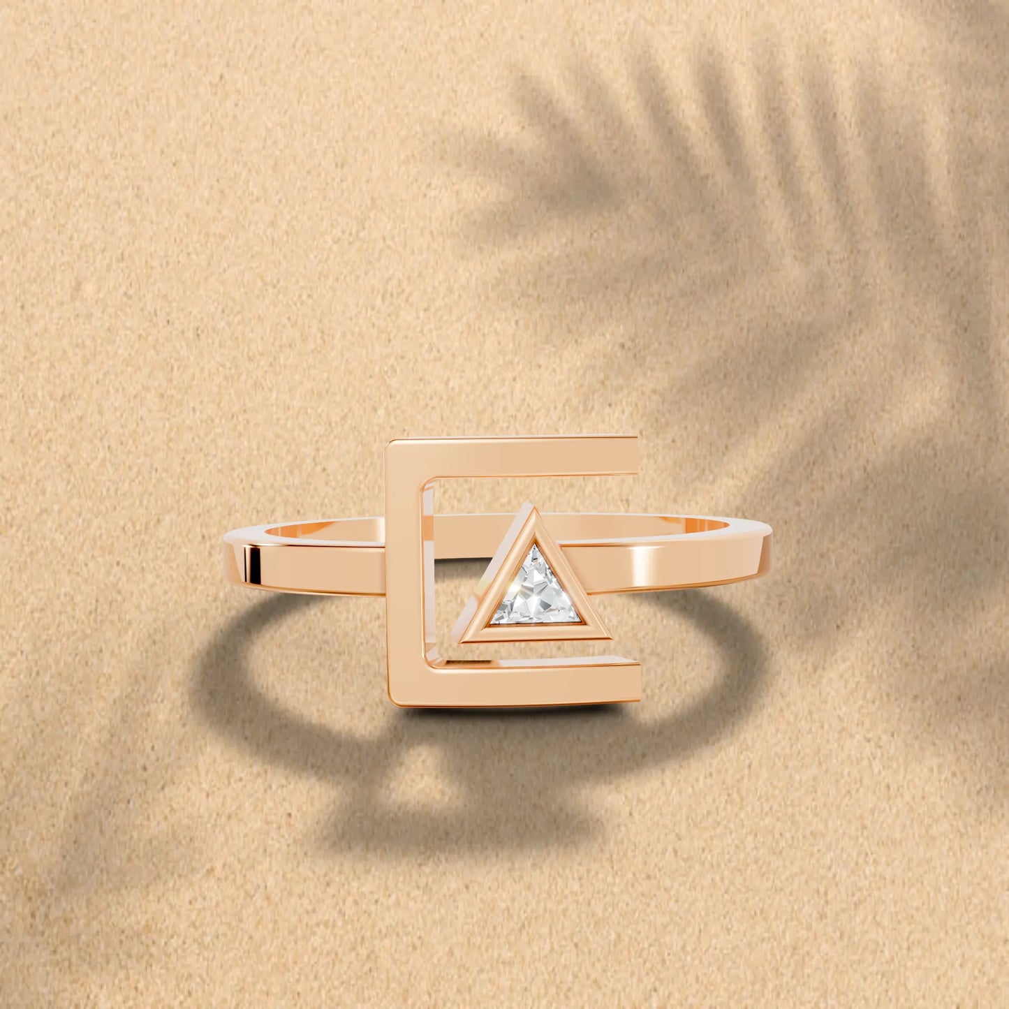 14K Gold Triangle Cut Diamond Modern Bezel Engagement Ring