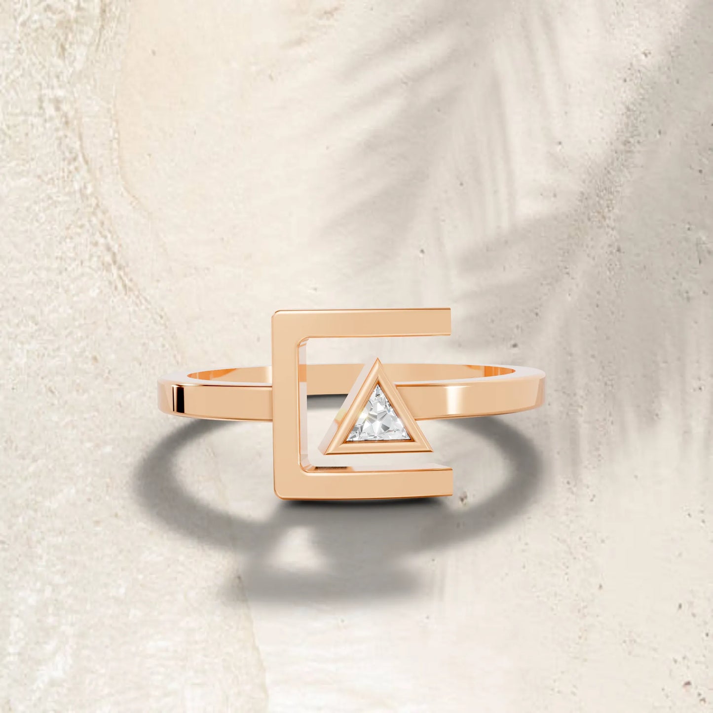 14K Gold Triangle Cut Diamond Modern Bezel Engagement Ring