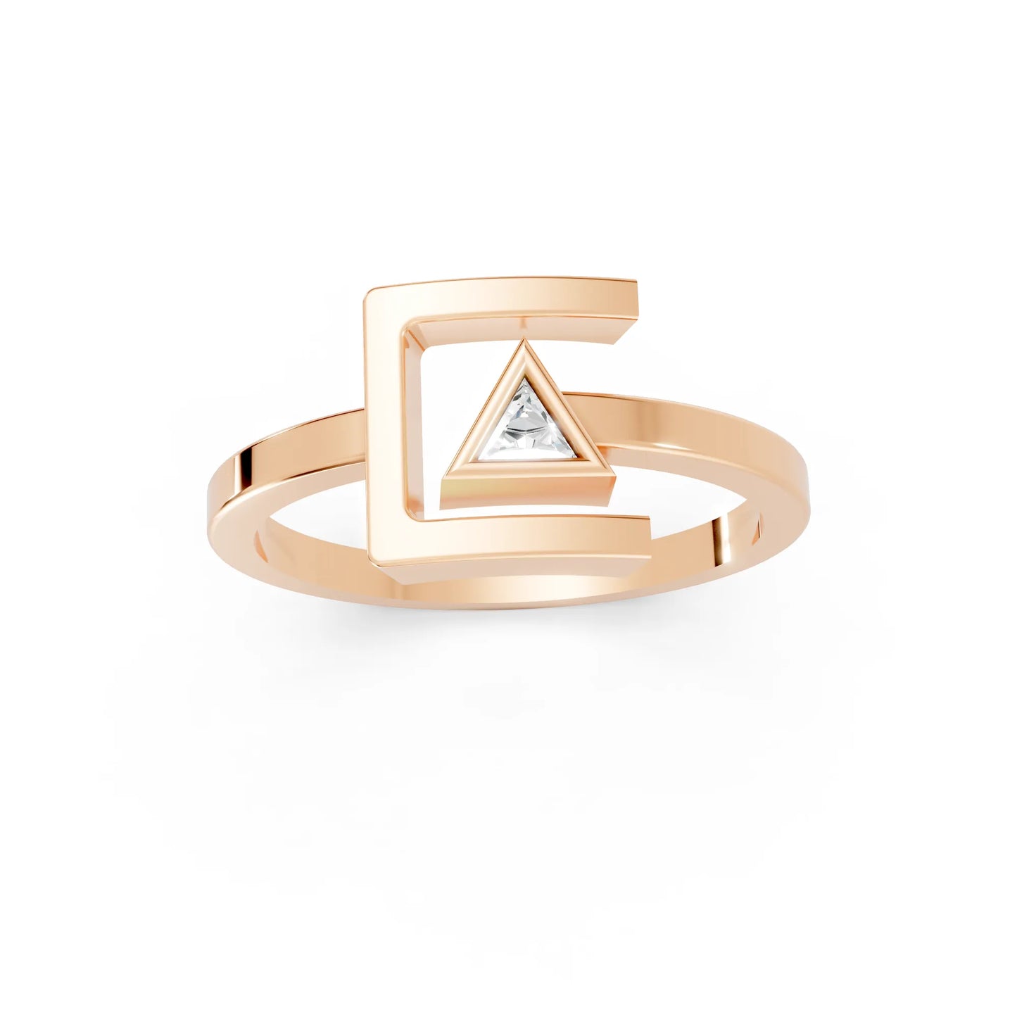 14K Gold Triangle Cut Diamond Modern Bezel Engagement Ring