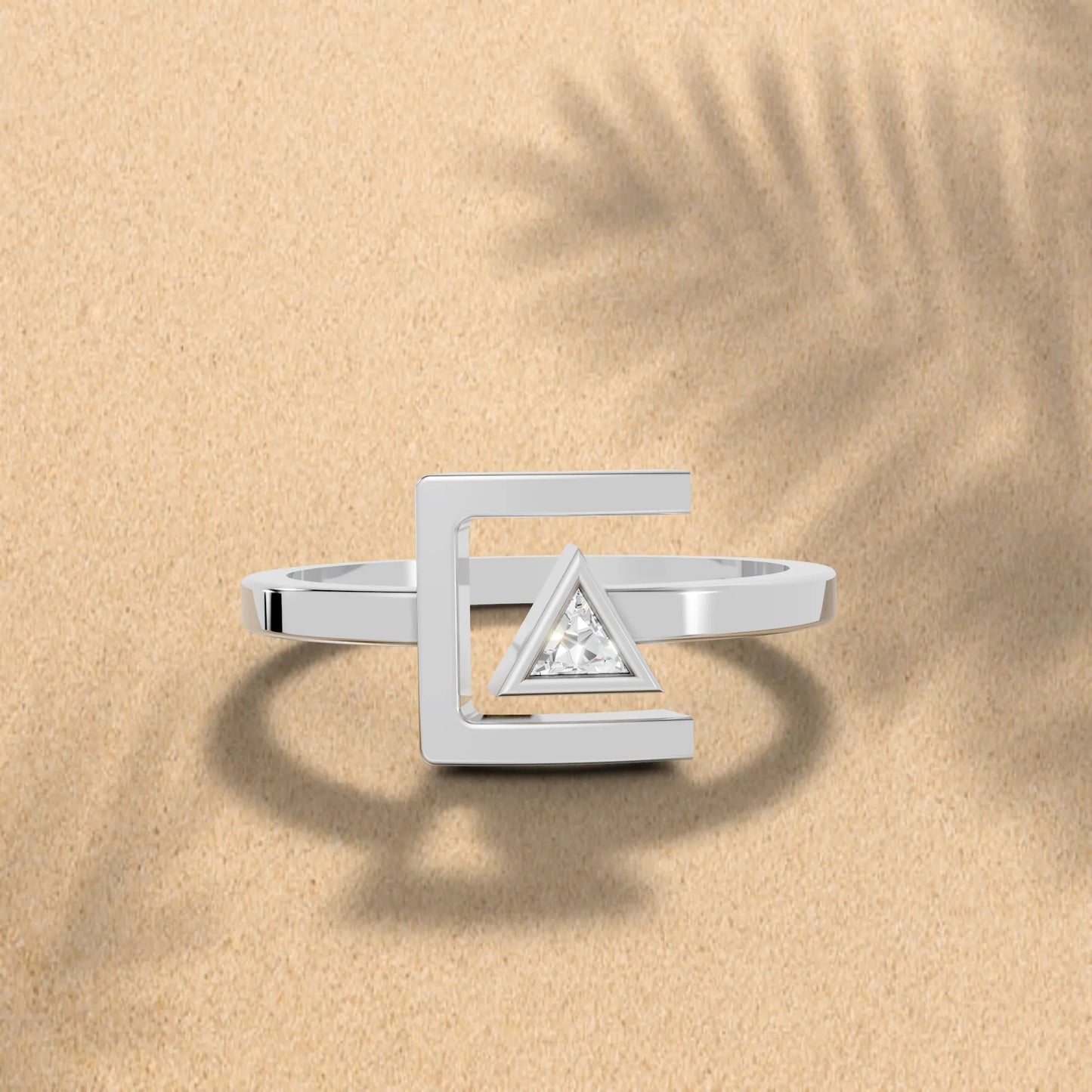 14K Gold Triangle Cut Diamond Modern Bezel Engagement Ring