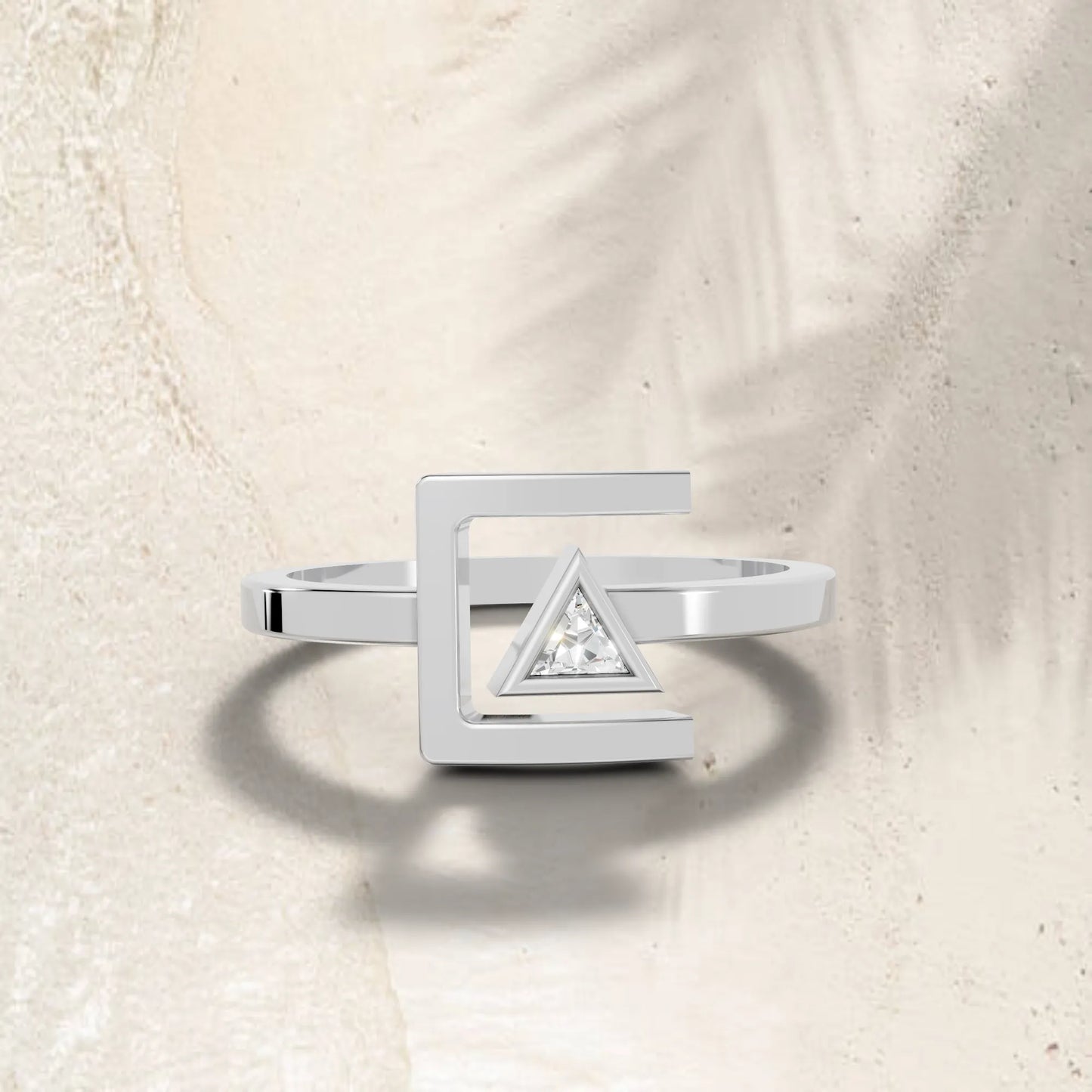 14K Gold Triangle Cut Diamond Modern Bezel Engagement Ring