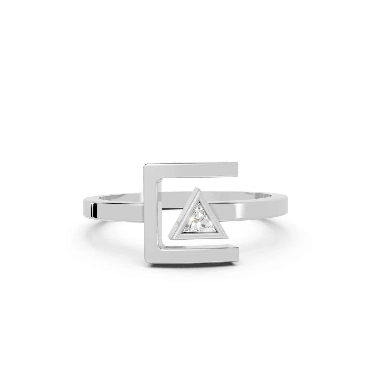 14K Gold Triangle Cut Diamond Modern Bezel Engagement Ring