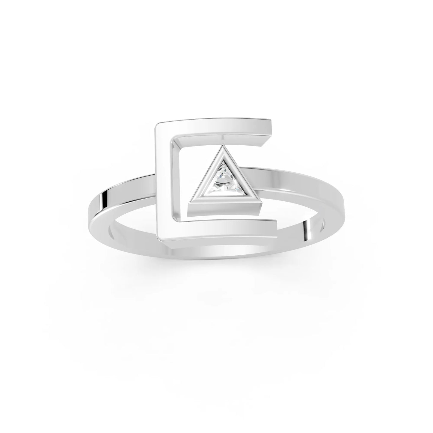 14K Gold Triangle Cut Diamond Modern Bezel Engagement Ring