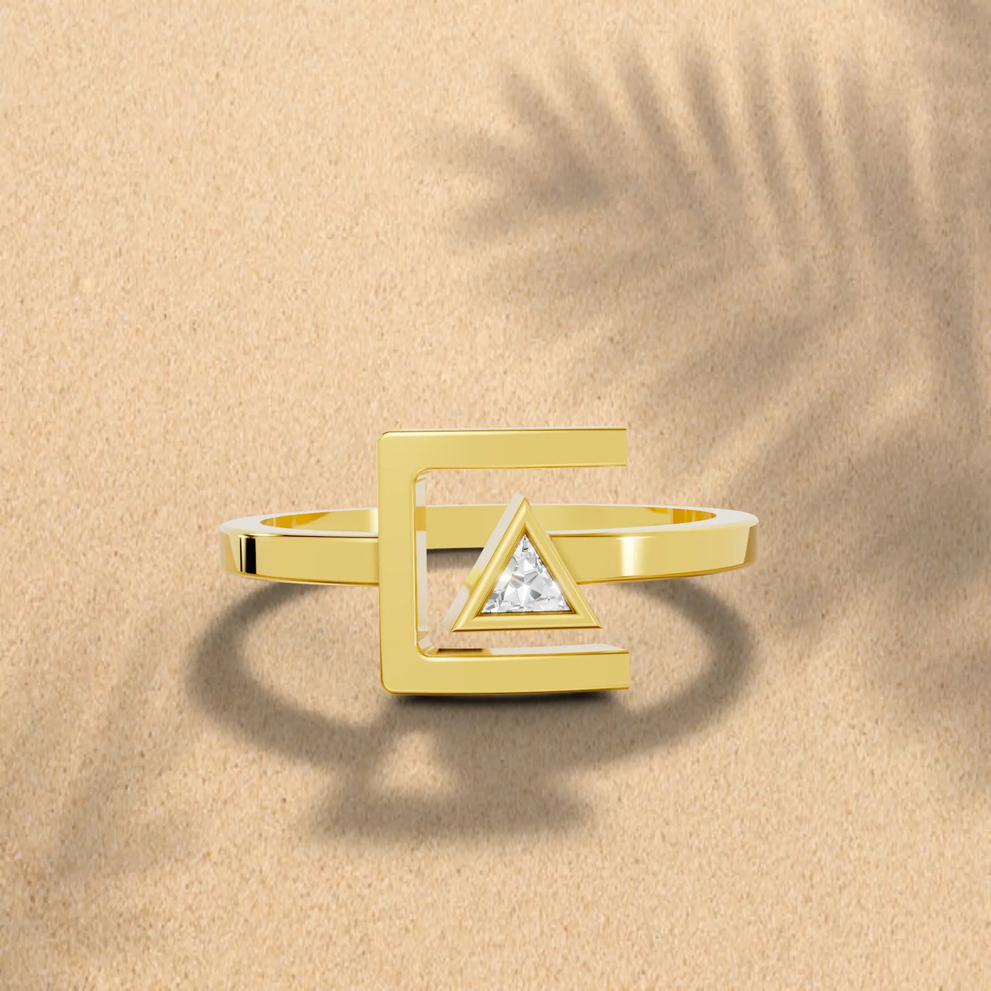 14K Gold Triangle Cut Diamond Modern Bezel Engagement Ring