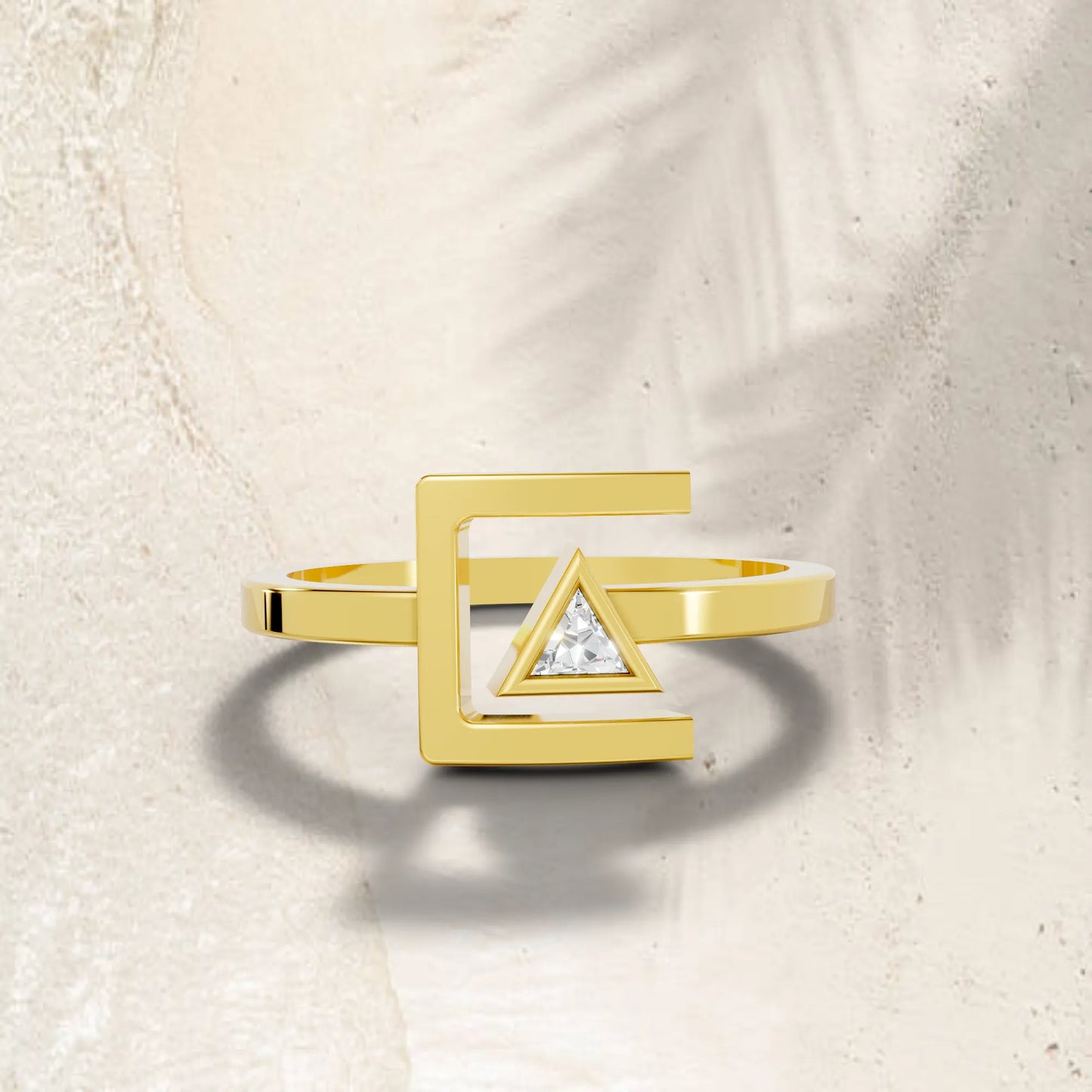 14K Gold Triangle Cut Diamond Modern Bezel Engagement Ring