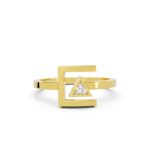 14K Gold Triangle Cut Diamond Modern Bezel Engagement Ring