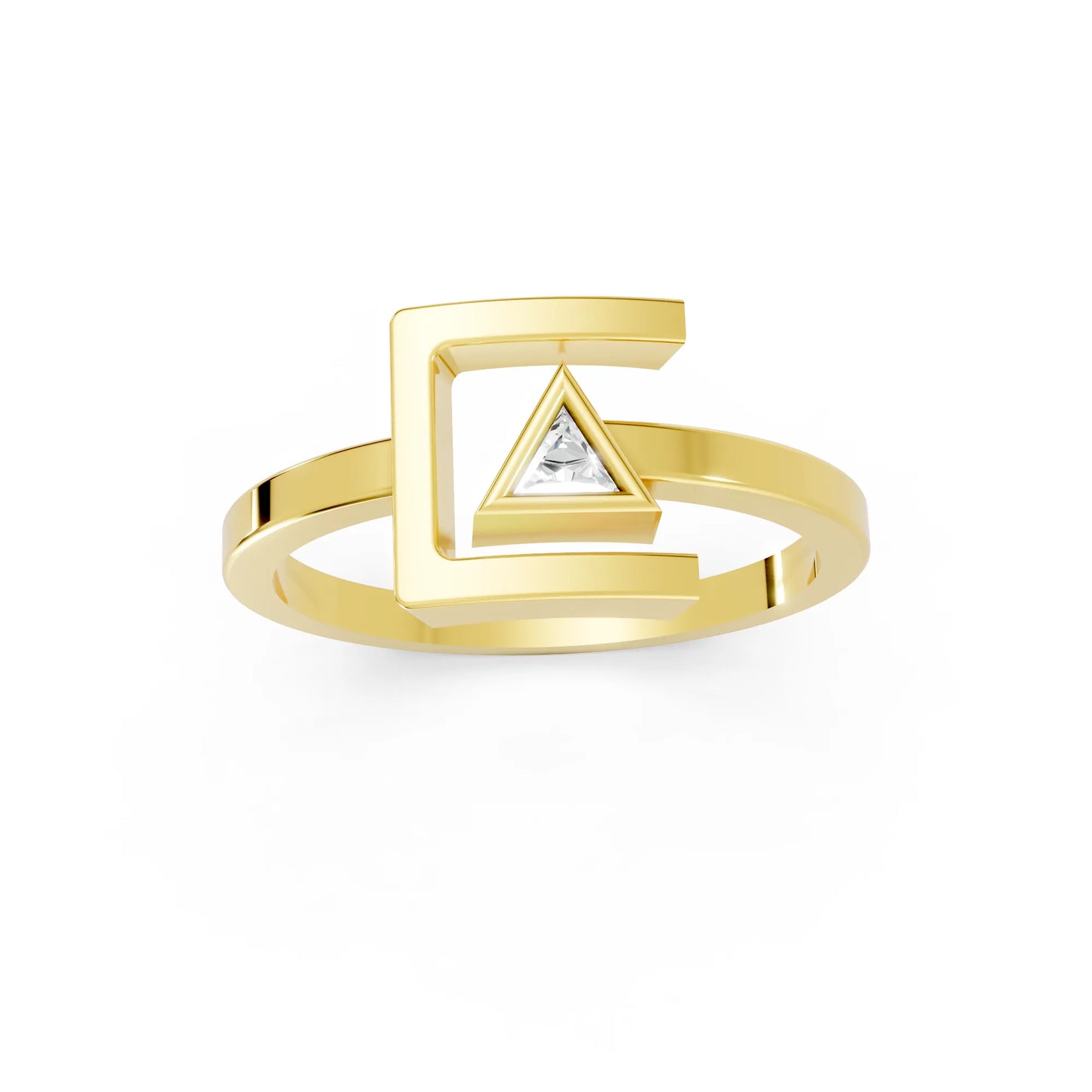 14K Gold Triangle Cut Diamond Modern Bezel Engagement Ring