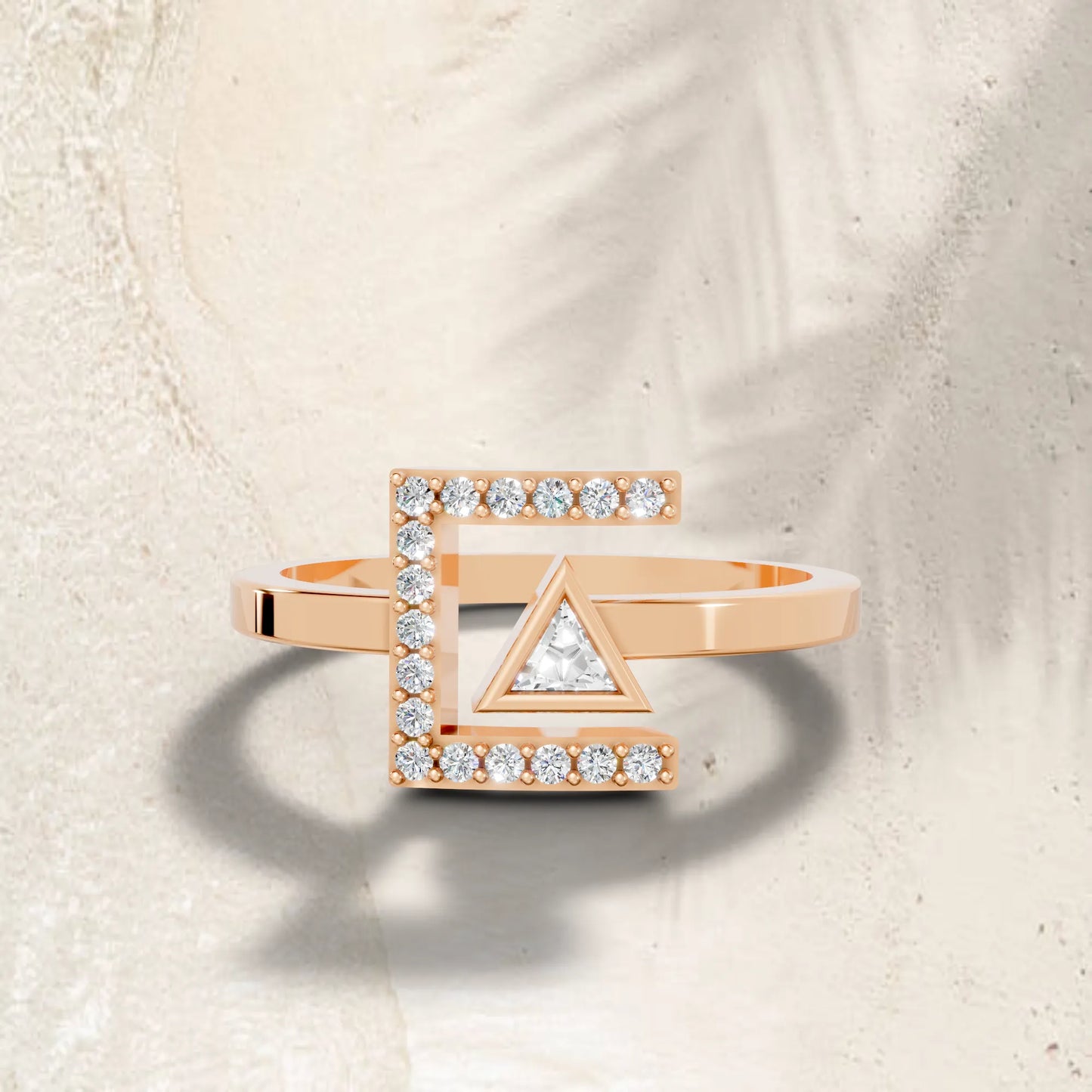 14K Gold Triangle Cut Diamond Modern Bezel Engagement Ring with Accents