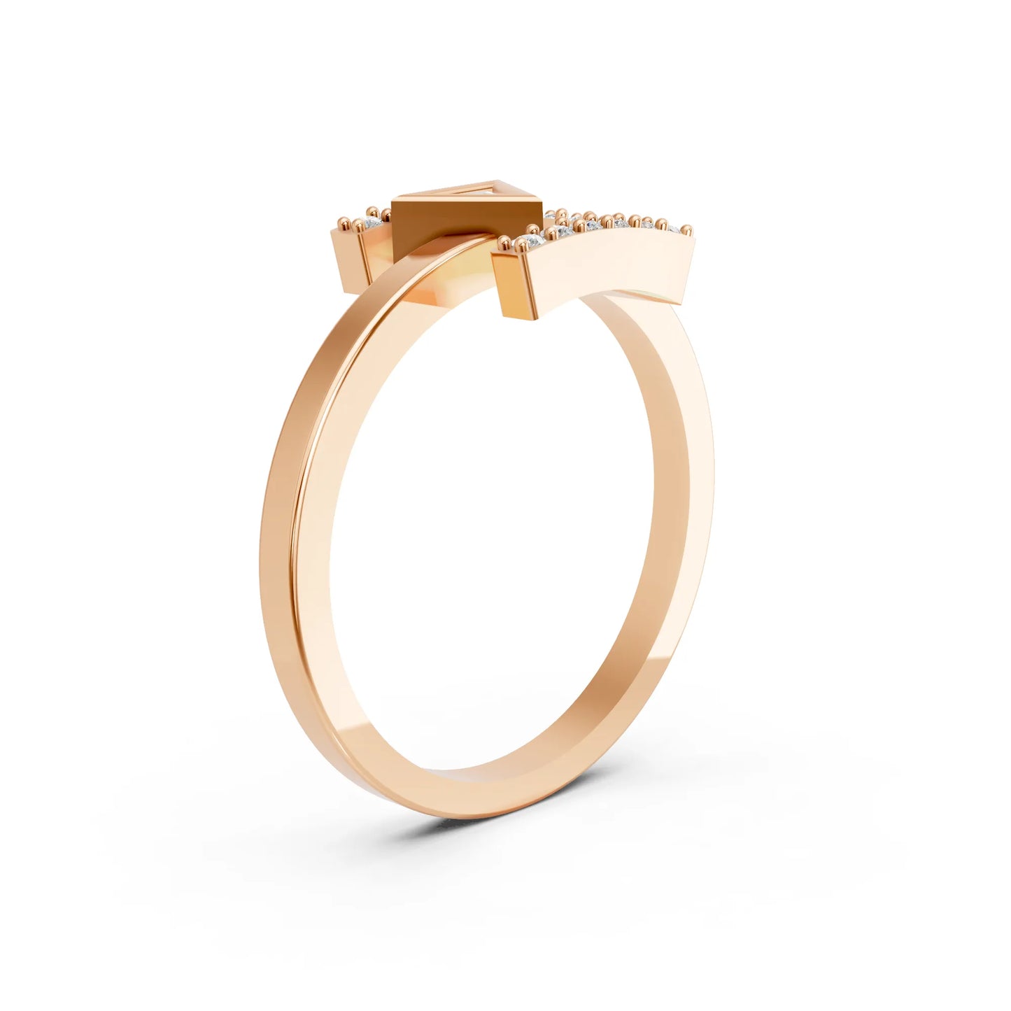 14K Gold Triangle Cut Diamond Modern Bezel Engagement Ring with Accents