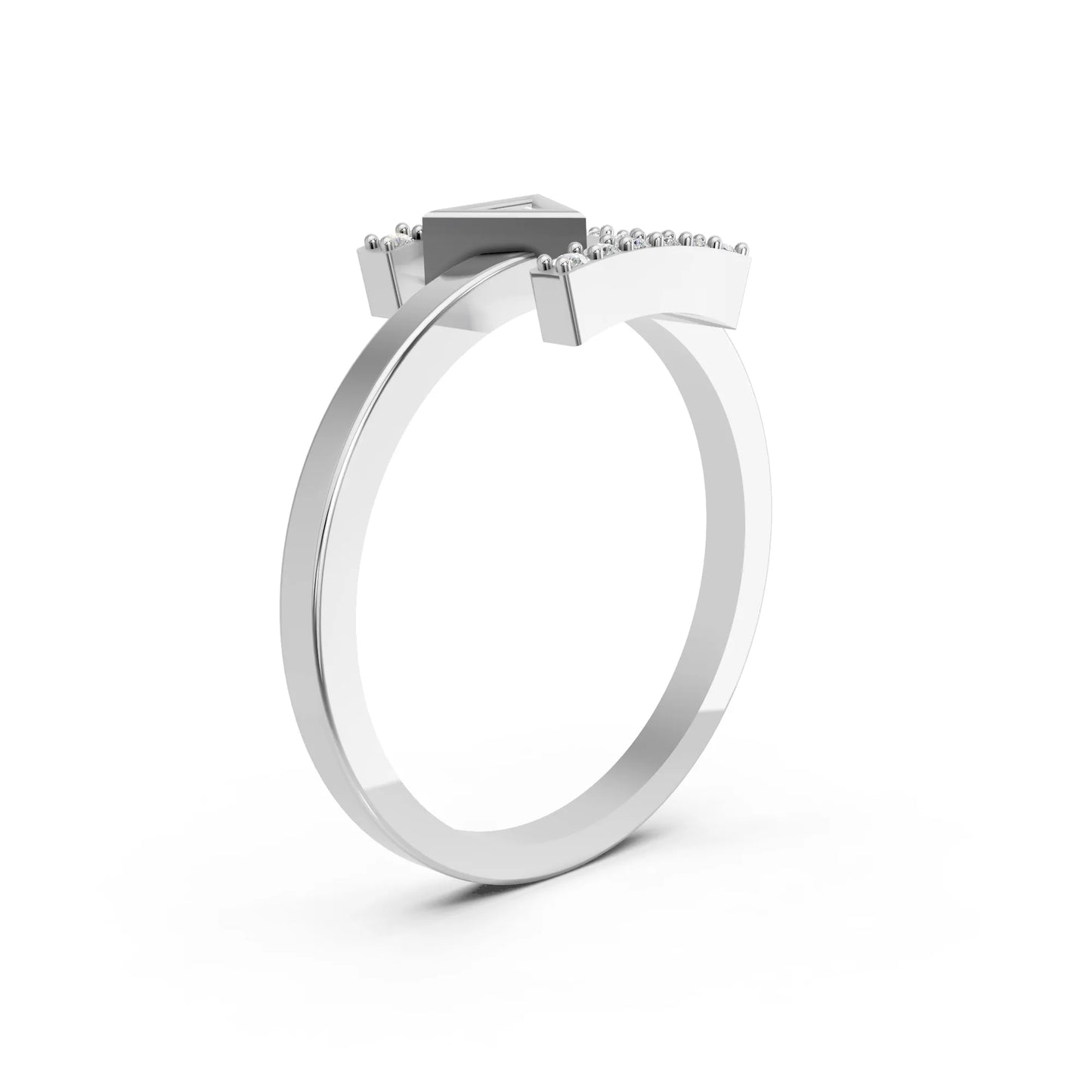 14K Gold Triangle Cut Diamond Modern Bezel Engagement Ring with Accents
