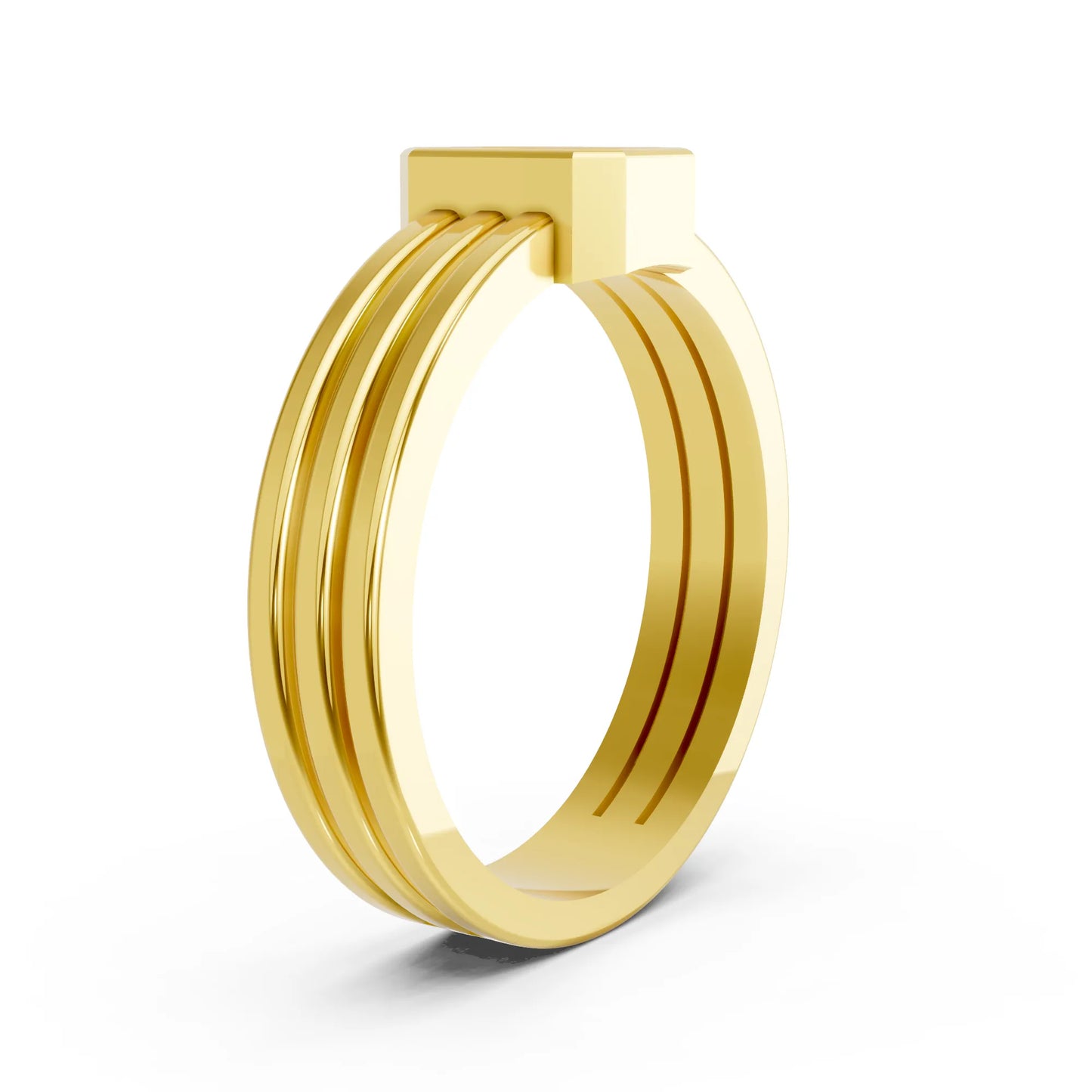 14K Gold Emerald Cut Diamond Double Band Bezel Engagement Ring