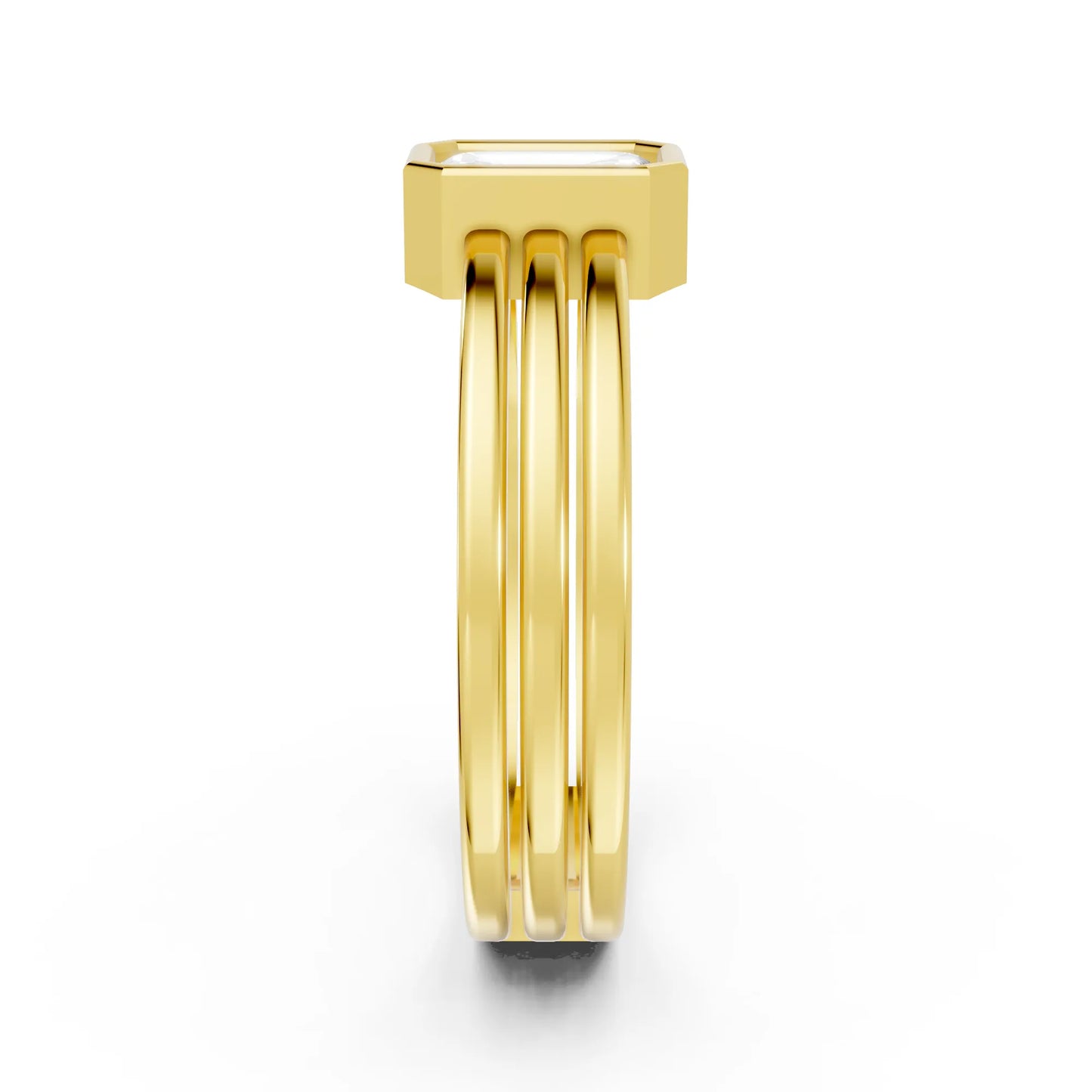 14K Gold Emerald Cut Diamond Double Band Bezel Engagement Ring