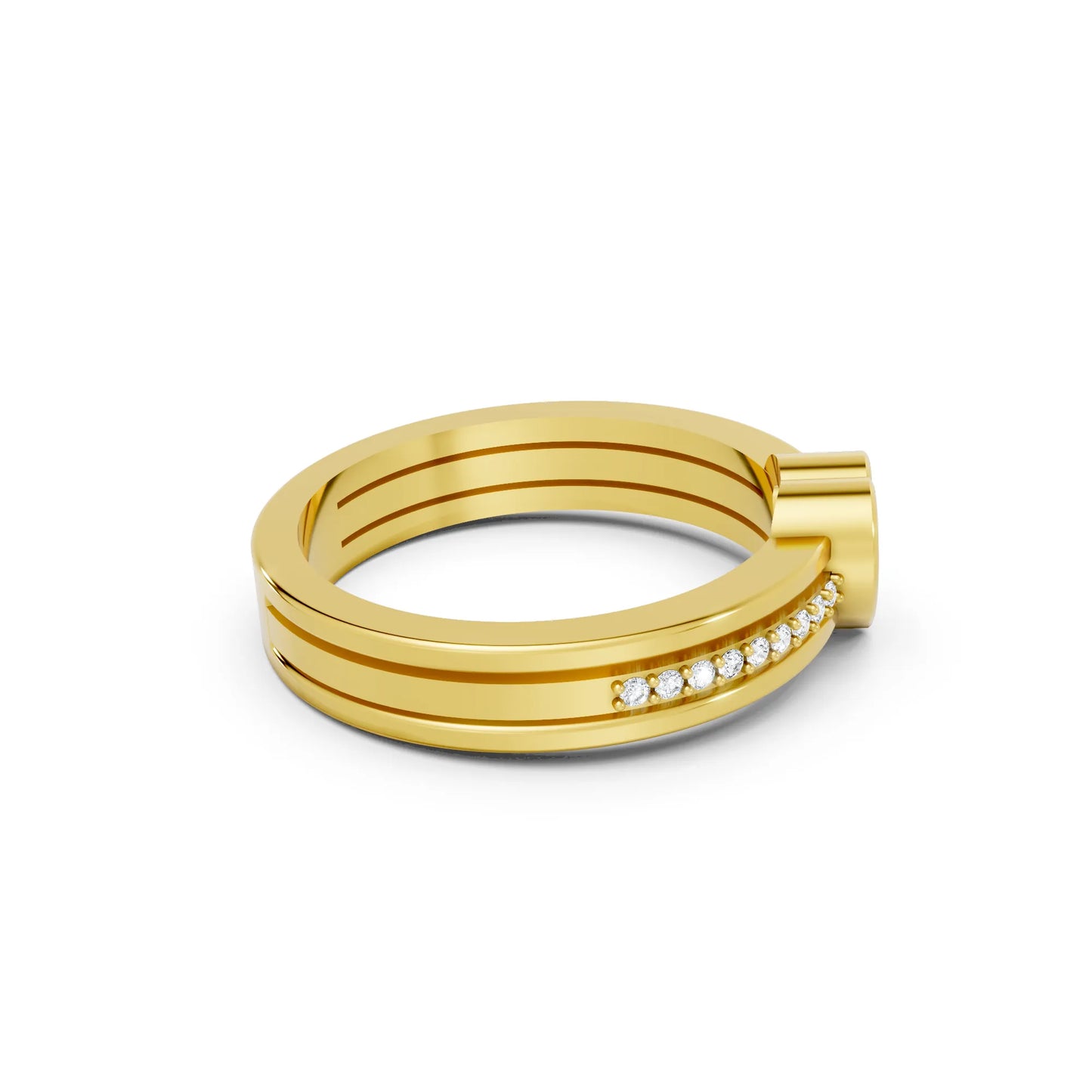 14K Gold Heart Cut Diamond Double Band Bezel Engagement Ring with Accents