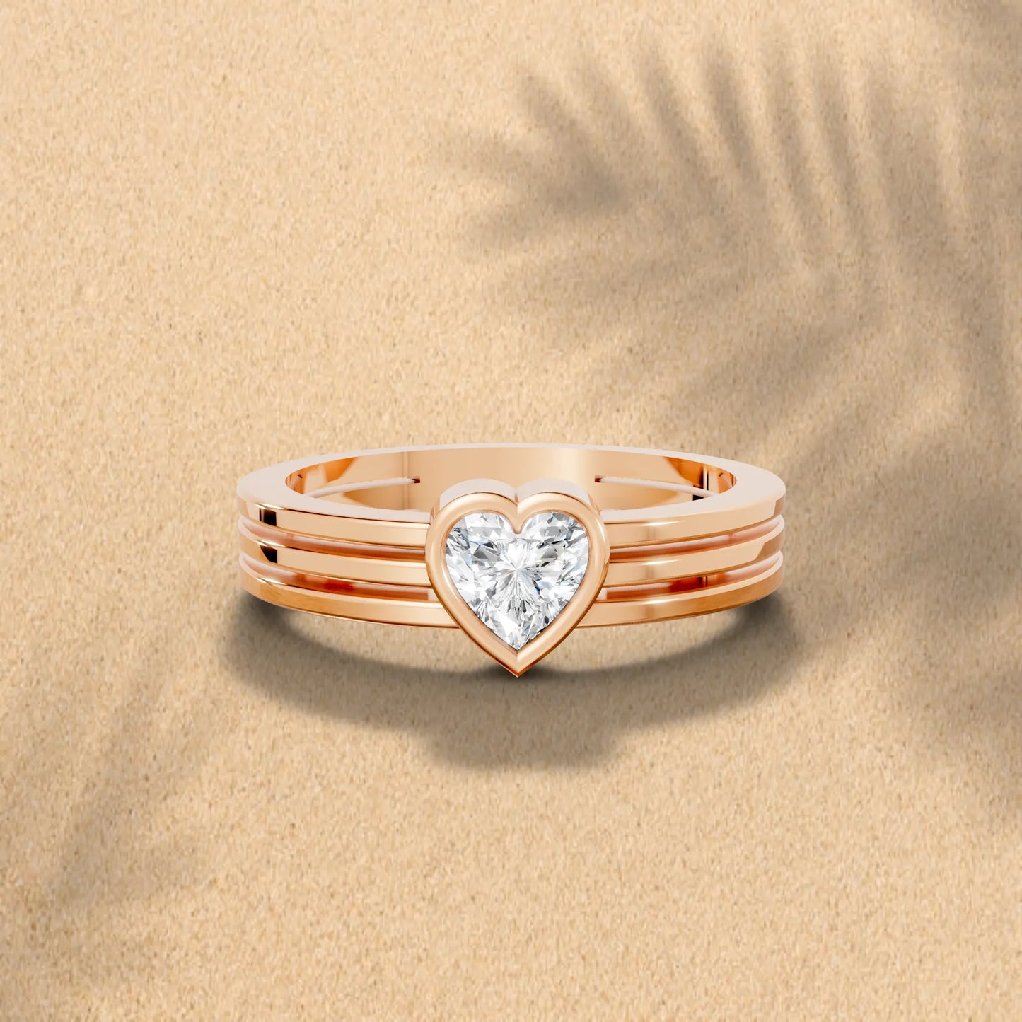 14K Gold Heart Cut Diamond Double Band Bezel Engagement Ring
