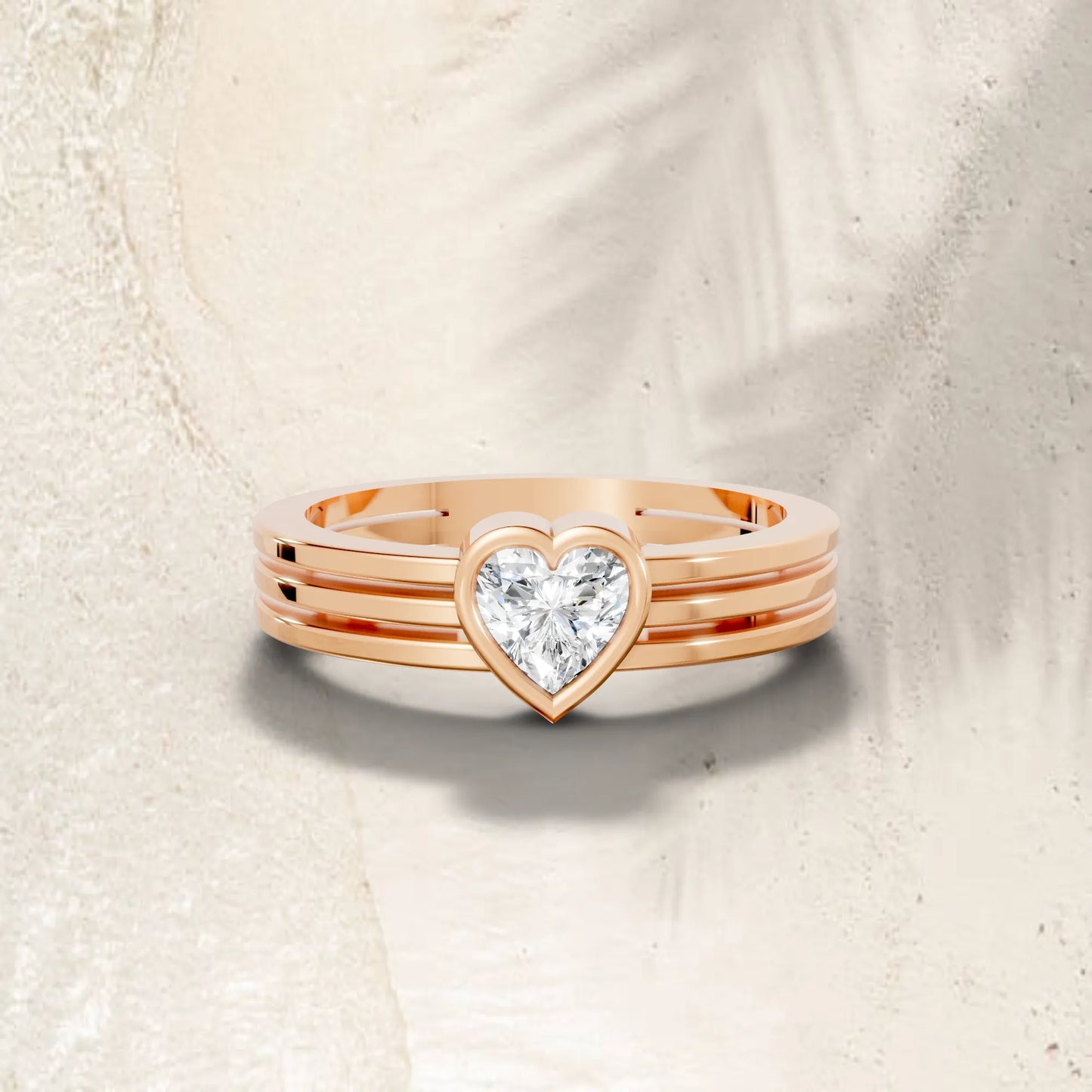 14K Gold Heart Cut Diamond Double Band Bezel Engagement Ring