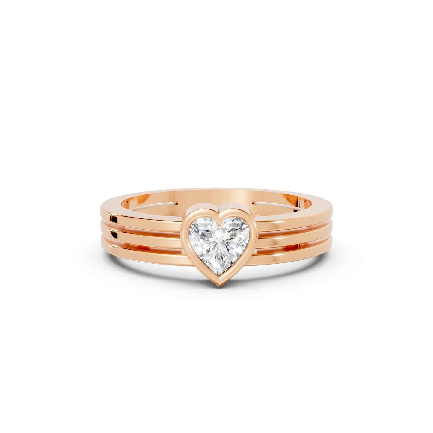 14K Gold Heart Cut Diamond Double Band Bezel Engagement Ring