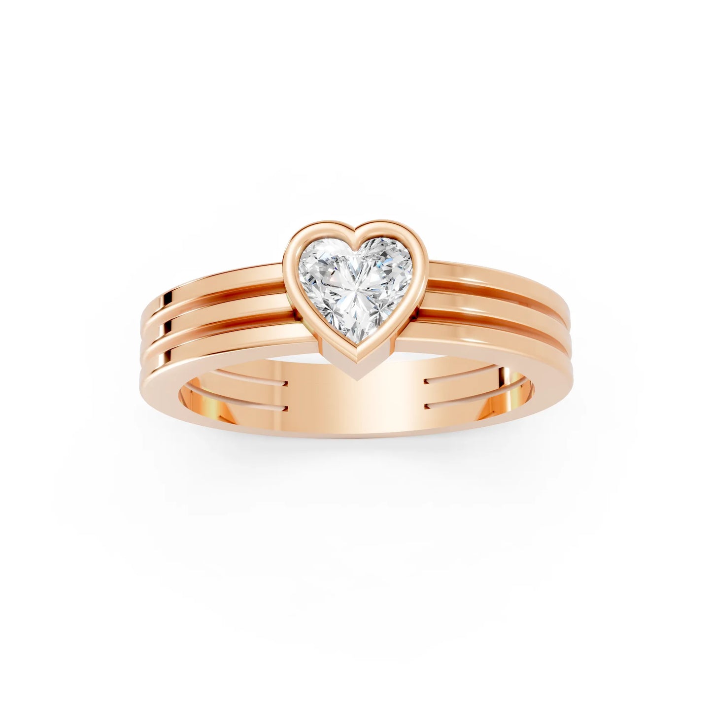 14K Gold Heart Cut Diamond Double Band Bezel Engagement Ring