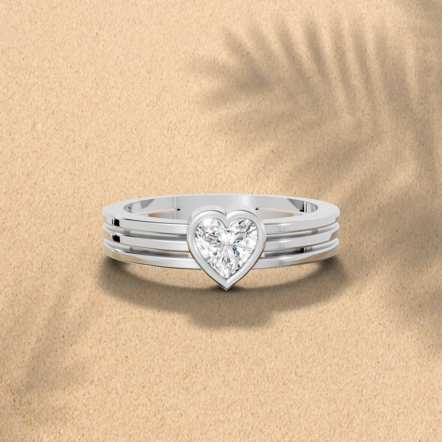 14K Gold Heart Cut Diamond Double Band Bezel Engagement Ring