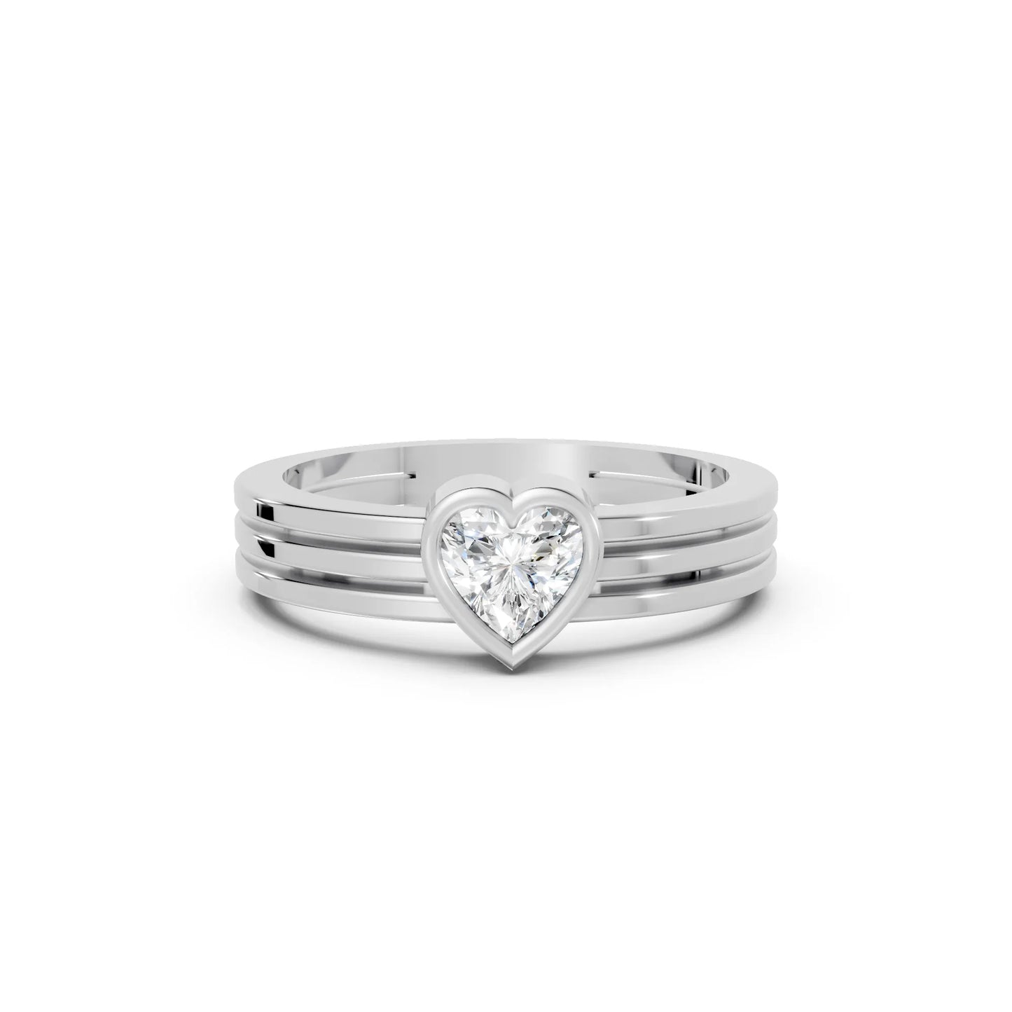 14K Gold Heart Cut Diamond Double Band Bezel Engagement Ring