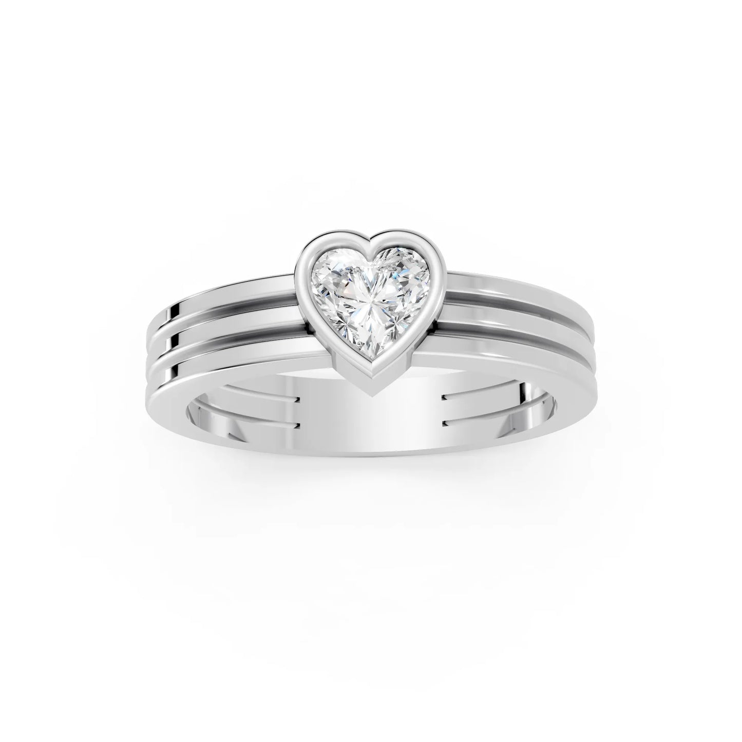 14K Gold Heart Cut Diamond Double Band Bezel Engagement Ring