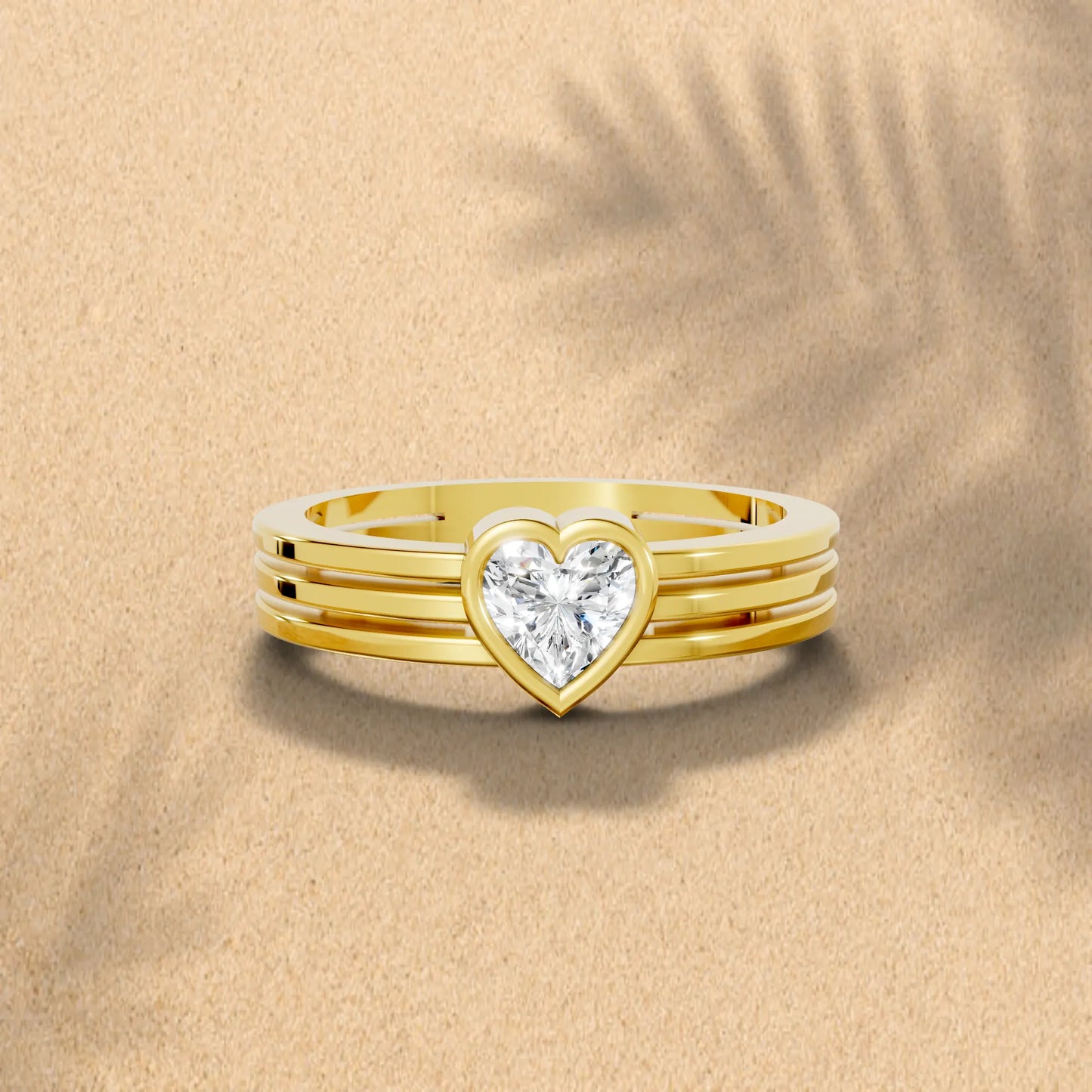 14K Gold Heart Cut Diamond Double Band Bezel Engagement Ring