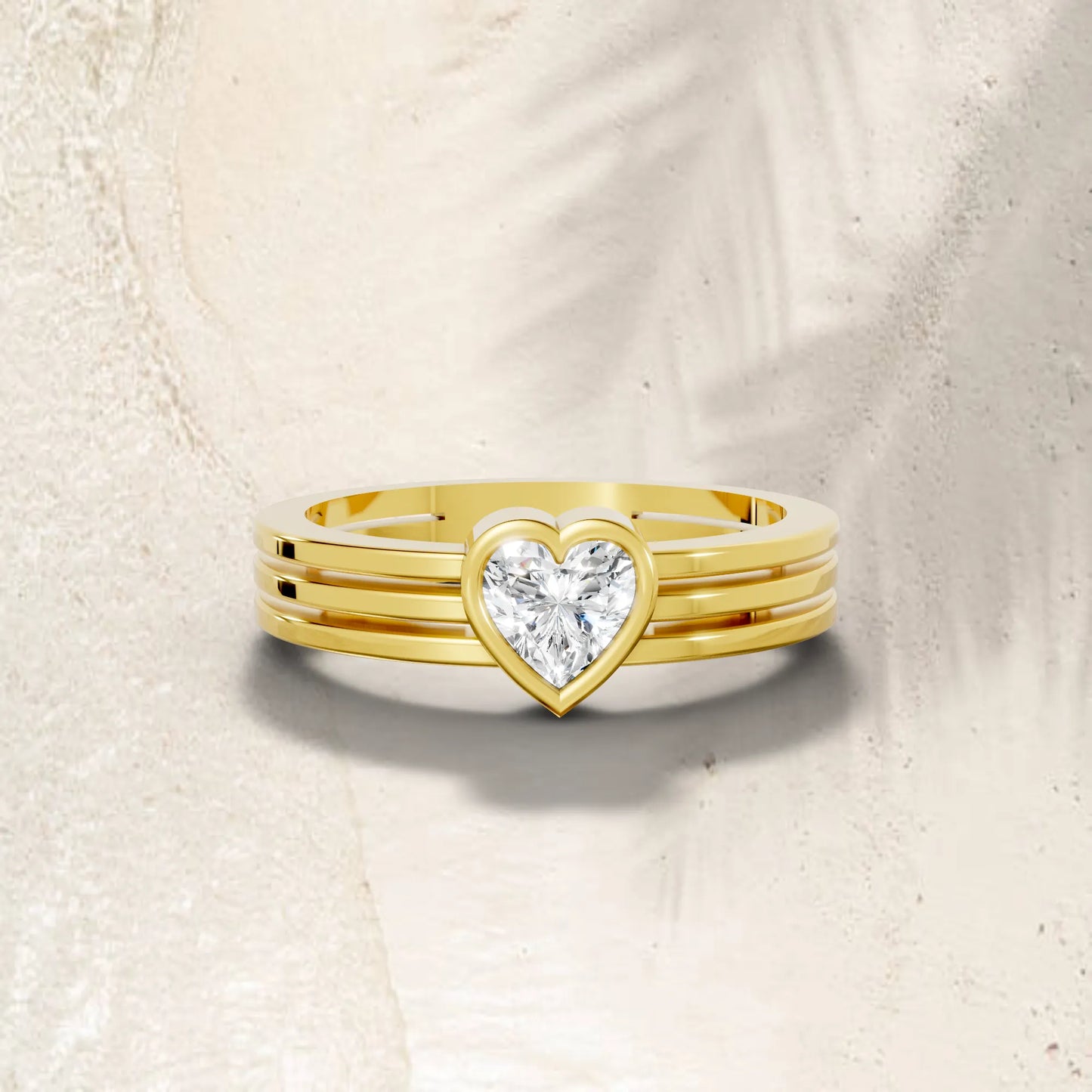 14K Gold Heart Cut Diamond Double Band Bezel Engagement Ring