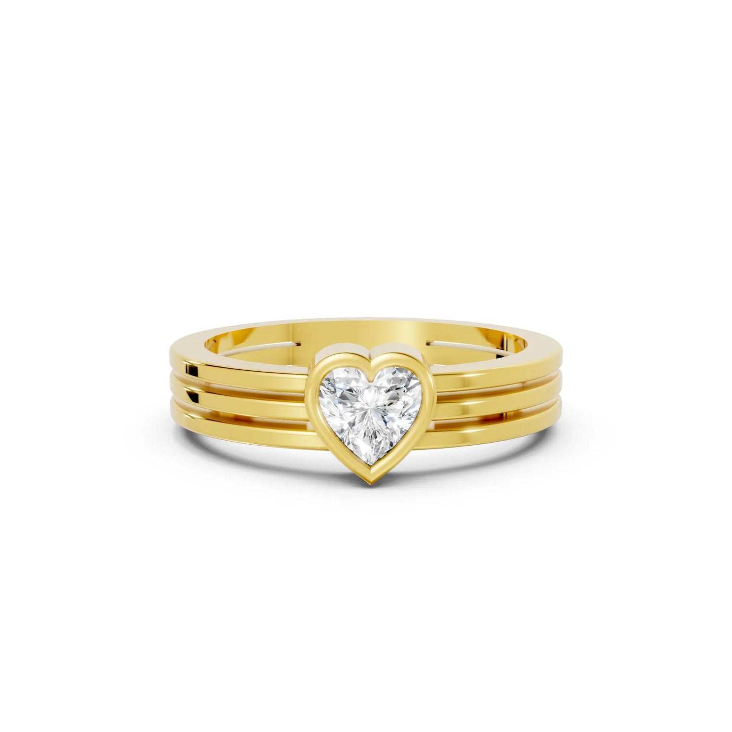14K Gold Heart Cut Diamond Double Band Bezel Engagement Ring