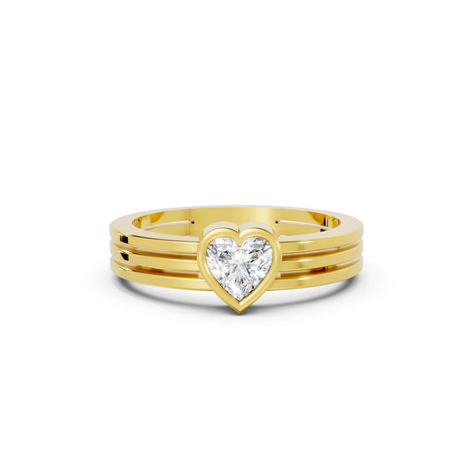 14K Gold Heart Cut Diamond Double Band Bezel Engagement Ring