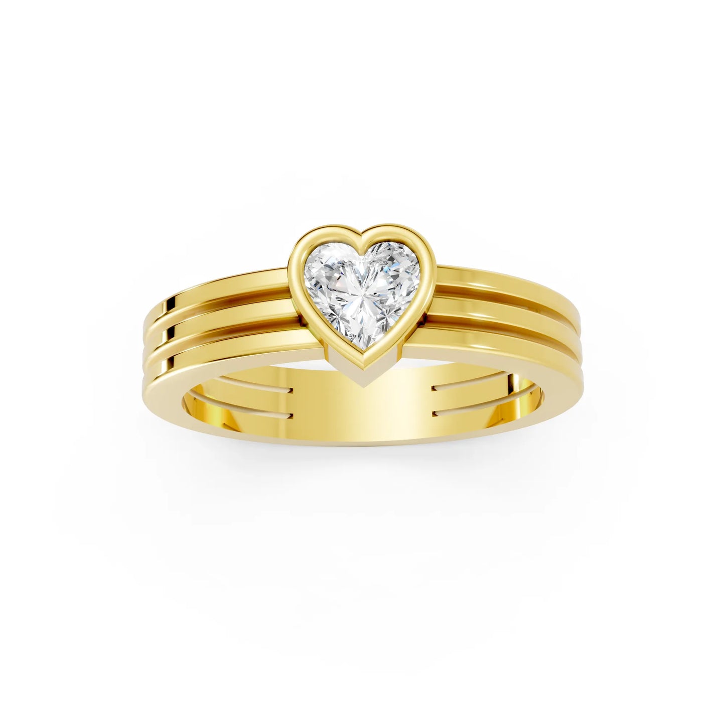 14K Gold Heart Cut Diamond Double Band Bezel Engagement Ring