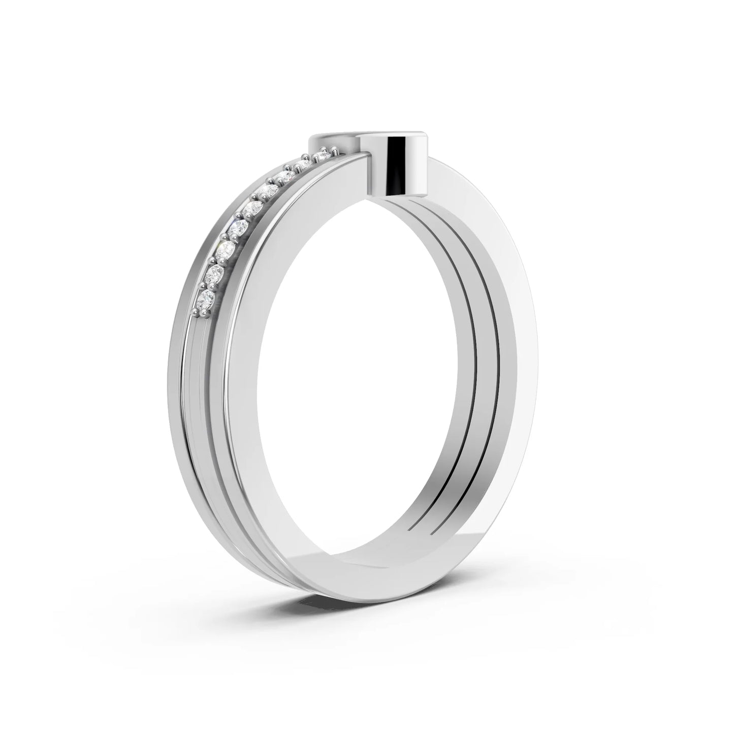 14K Gold Marquise Cut Diamond Double Band Bezel Engagement Ring with Accents