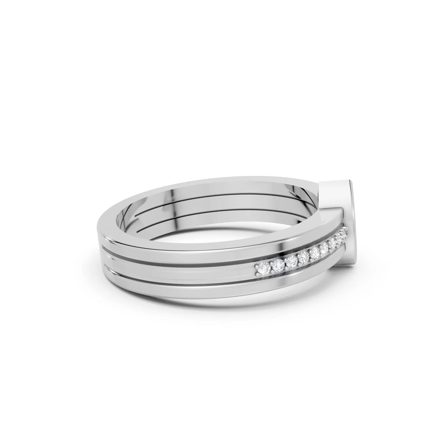14K Gold Marquise Cut Diamond Double Band Bezel Engagement Ring with Accents