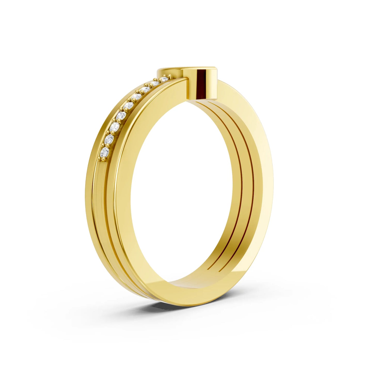 14K Gold Marquise Cut Diamond Double Band Bezel Engagement Ring with Accents