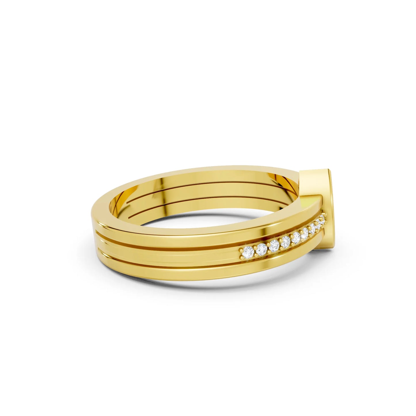 14K Gold Marquise Cut Diamond Double Band Bezel Engagement Ring with Accents