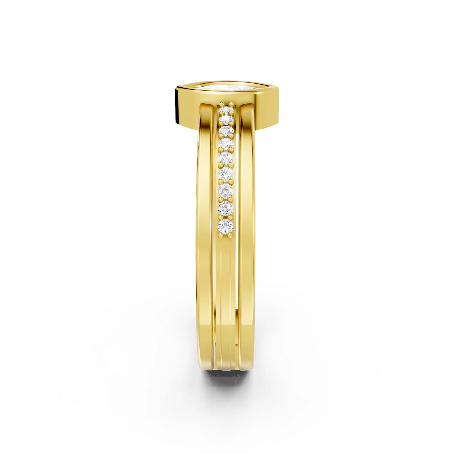 14K Gold Marquise Cut Diamond Double Band Bezel Engagement Ring with Accents