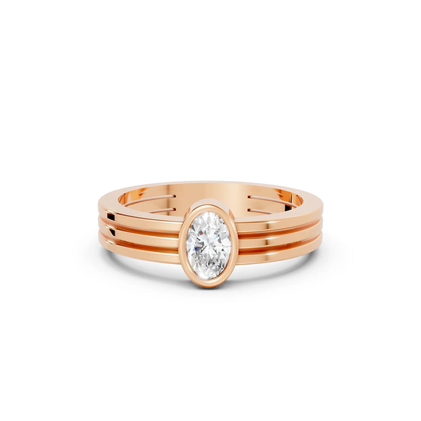 14K Gold Oval Cut Diamond Double Band Bezel Engagement Ring