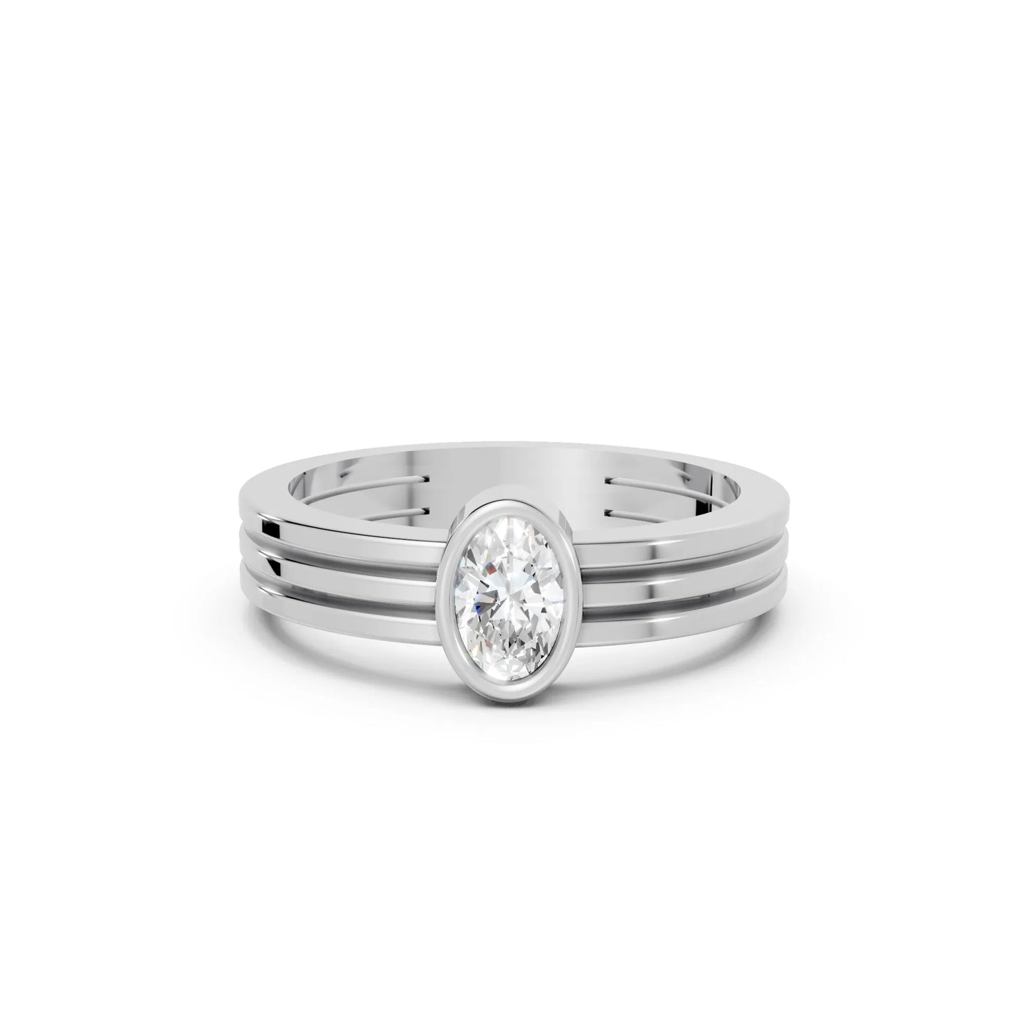 14K Gold Oval Cut Diamond Double Band Bezel Engagement Ring