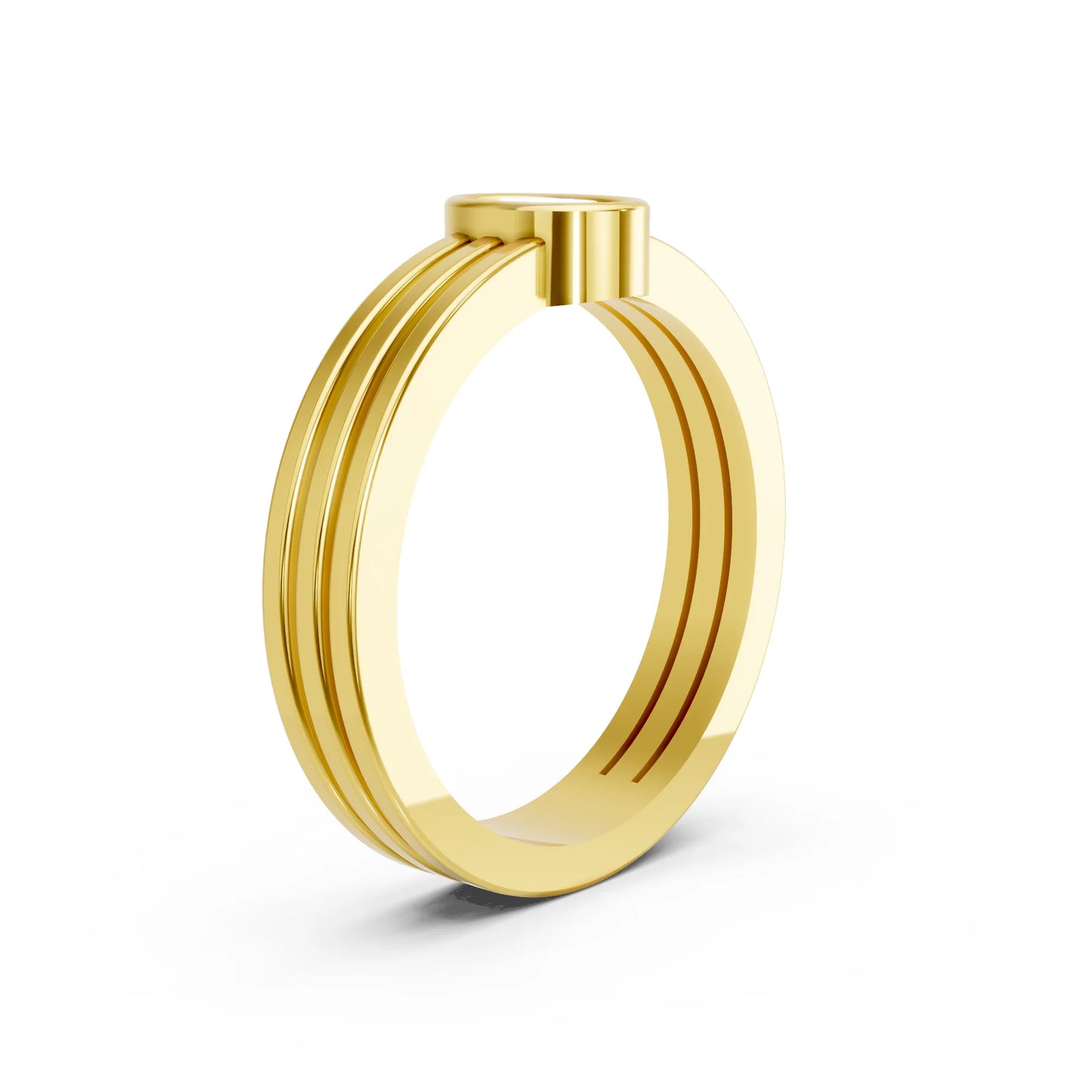 14K Gold Oval Cut Diamond Double Band Bezel Engagement Ring