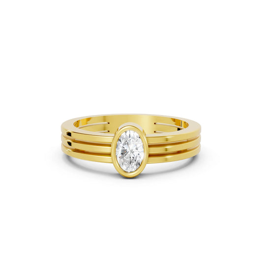 14K Gold Oval Cut Diamond Double Band Bezel Engagement Ring
