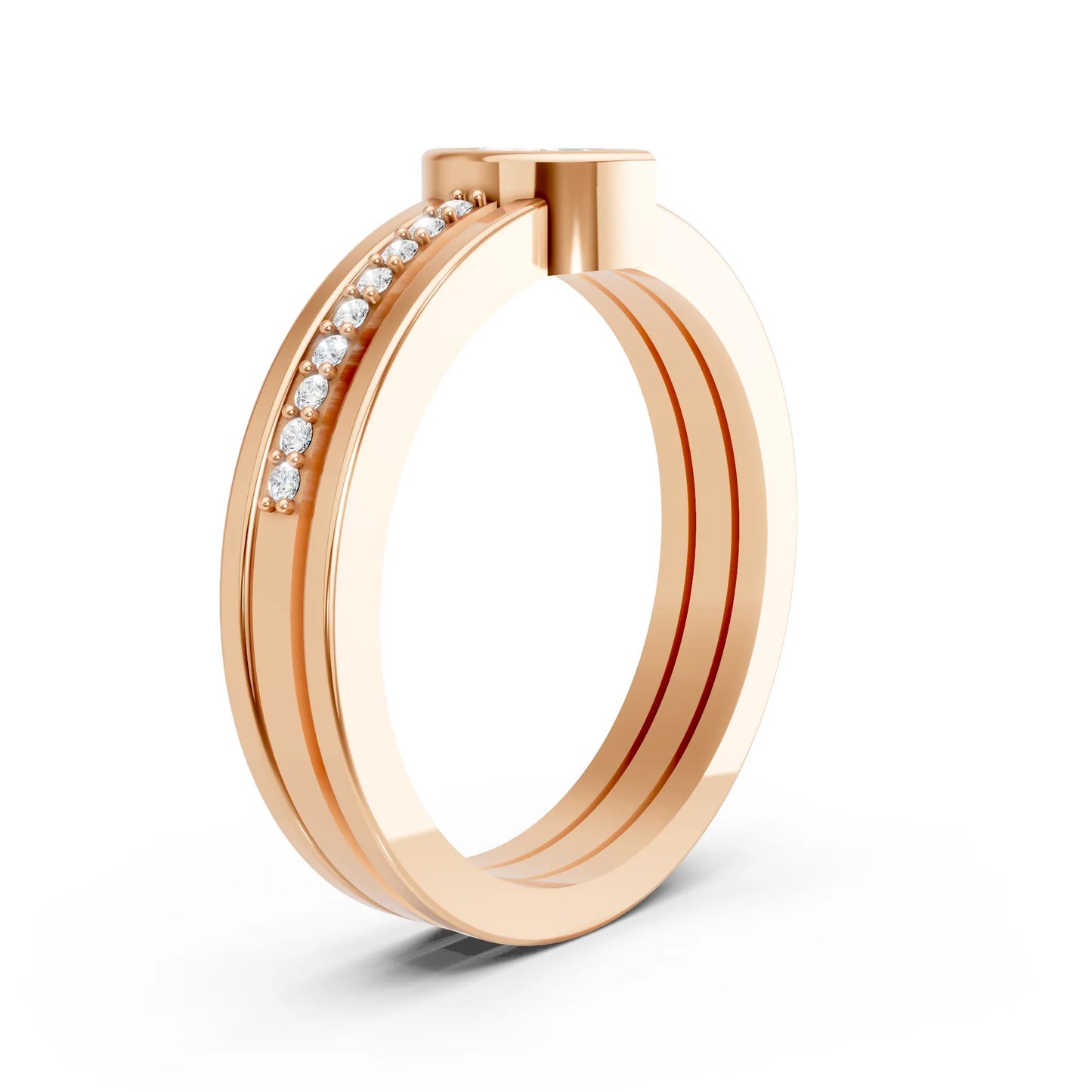 14K Gold Pear Cut Diamond Double Band Bezel Engagement Ring with Accents