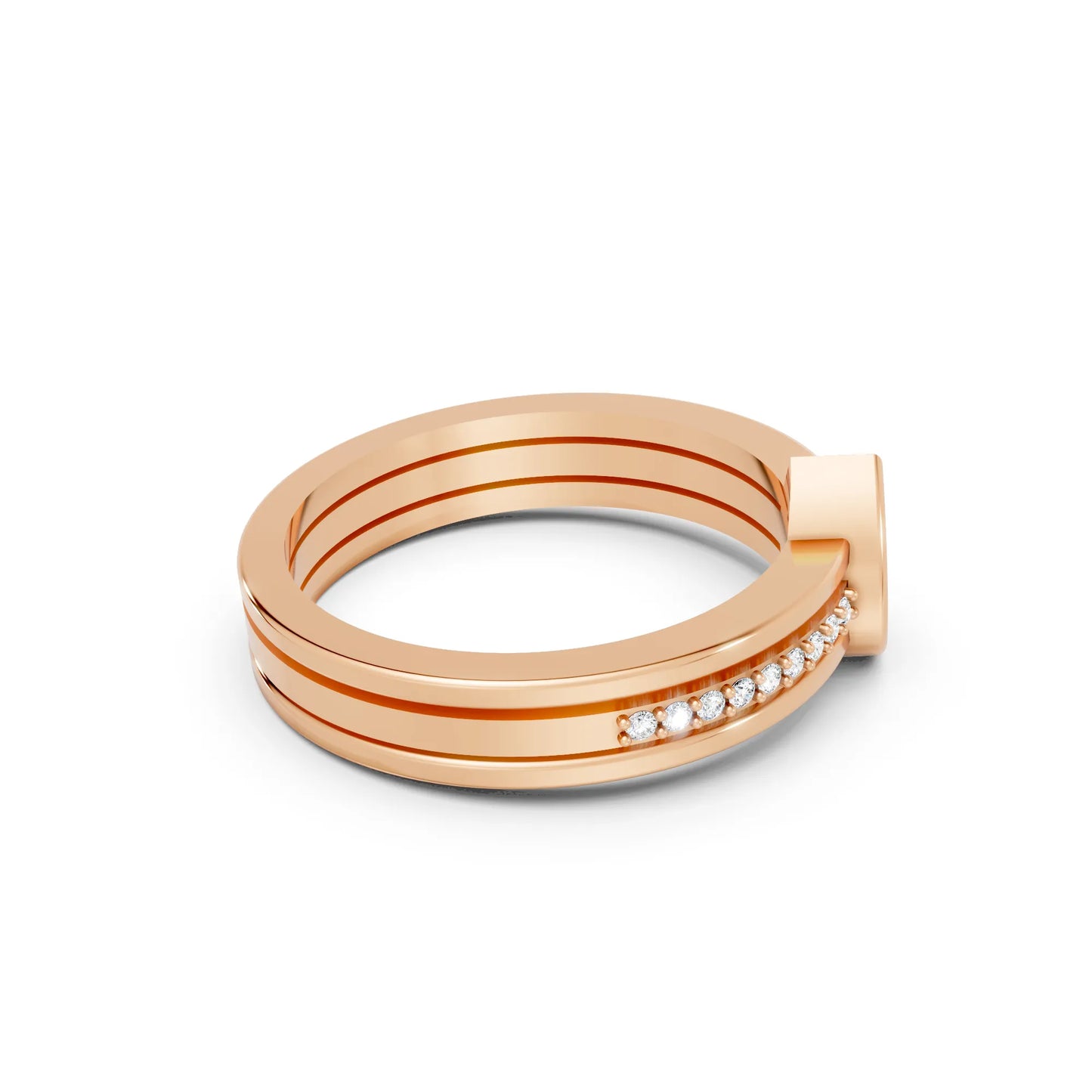 14K Gold Pear Cut Diamond Double Band Bezel Engagement Ring with Accents