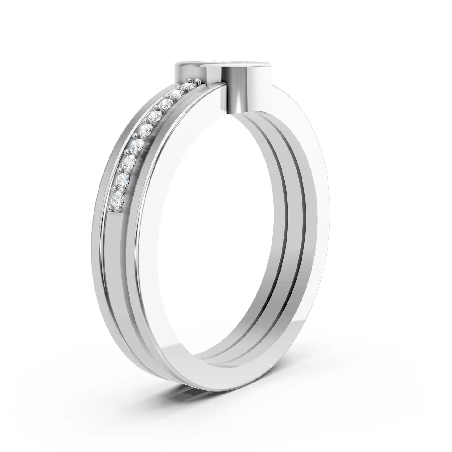 14K Gold Pear Cut Diamond Double Band Bezel Engagement Ring with Accents