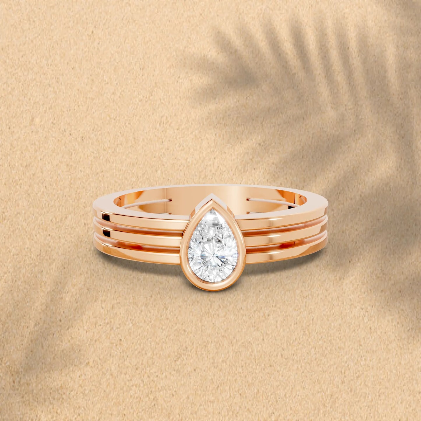 14K Gold Pear Cut Diamond Double Band Bezel Engagement Ring