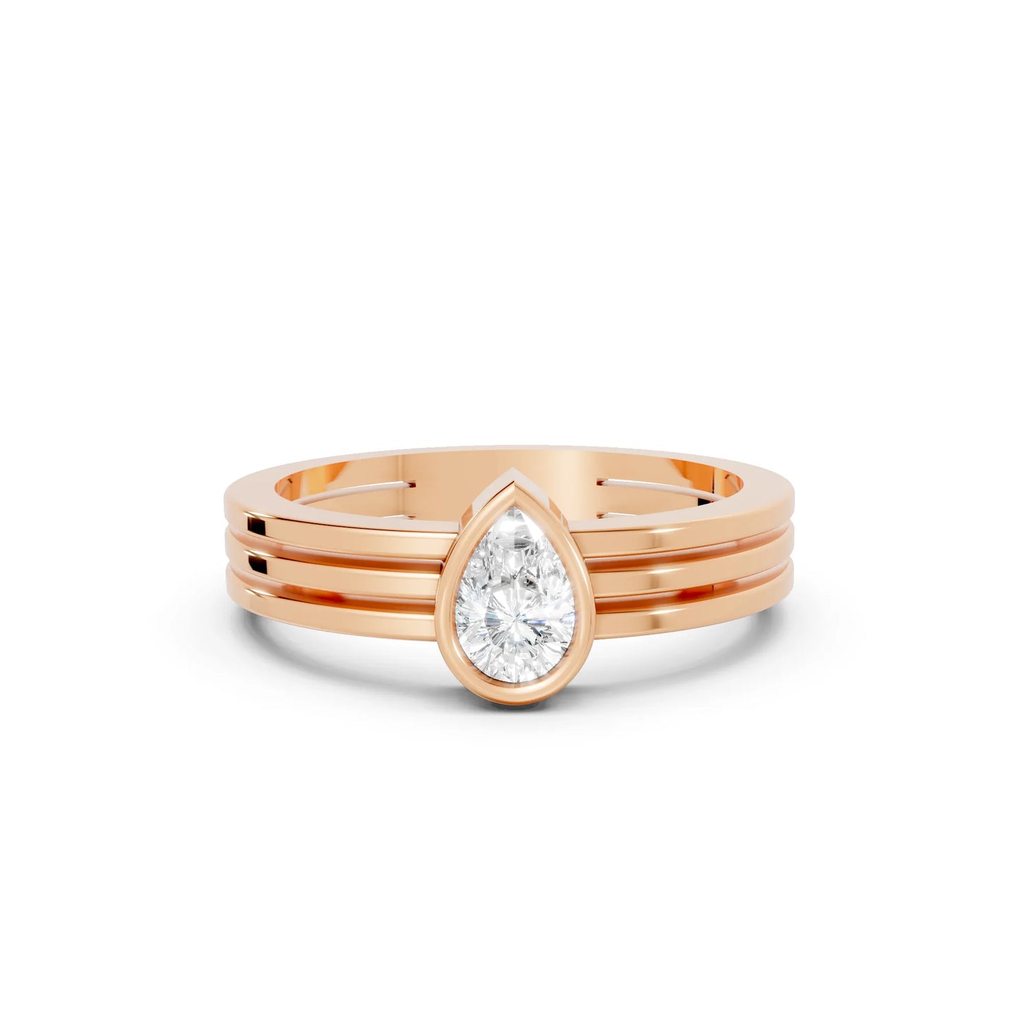 14K Gold Pear Cut Diamond Double Band Bezel Engagement Ring