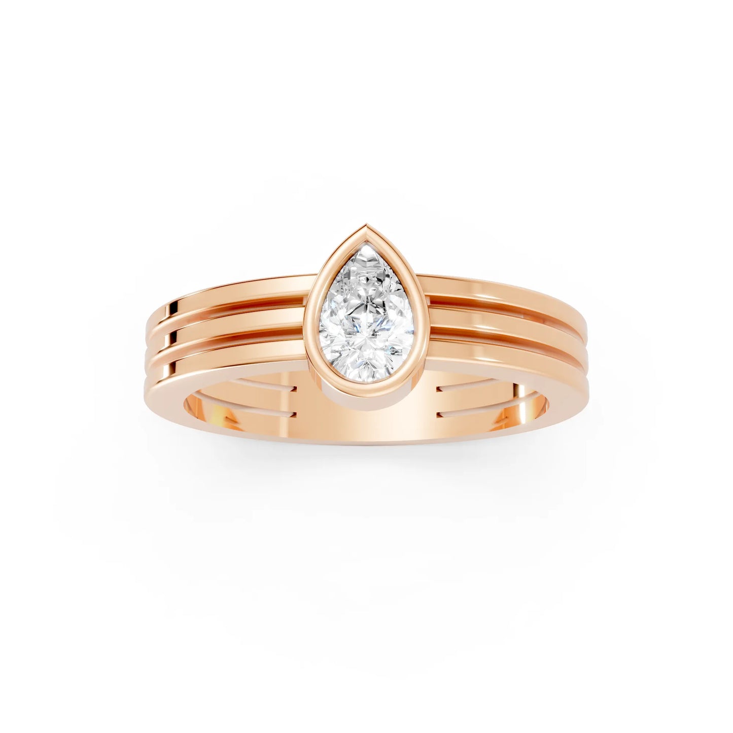 14K Gold Pear Cut Diamond Double Band Bezel Engagement Ring