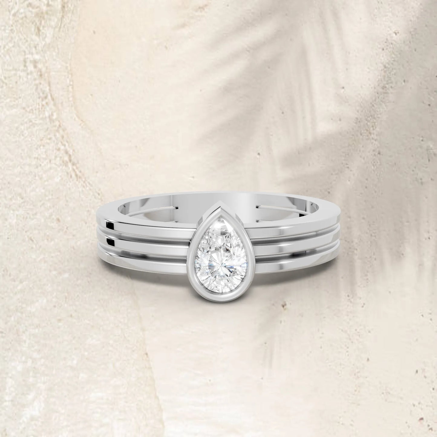 14K Gold Pear Cut Diamond Double Band Bezel Engagement Ring