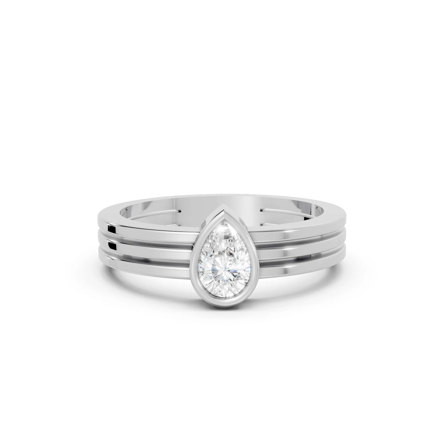 14K Gold Pear Cut Diamond Double Band Bezel Engagement Ring