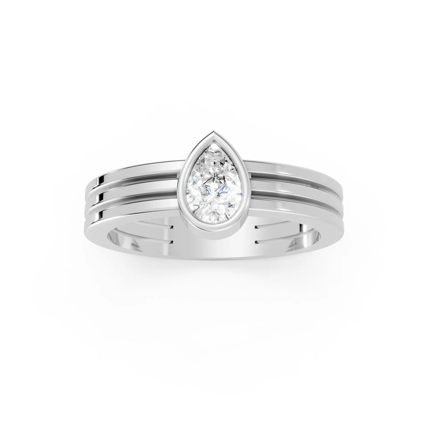14K Gold Pear Cut Diamond Double Band Bezel Engagement Ring